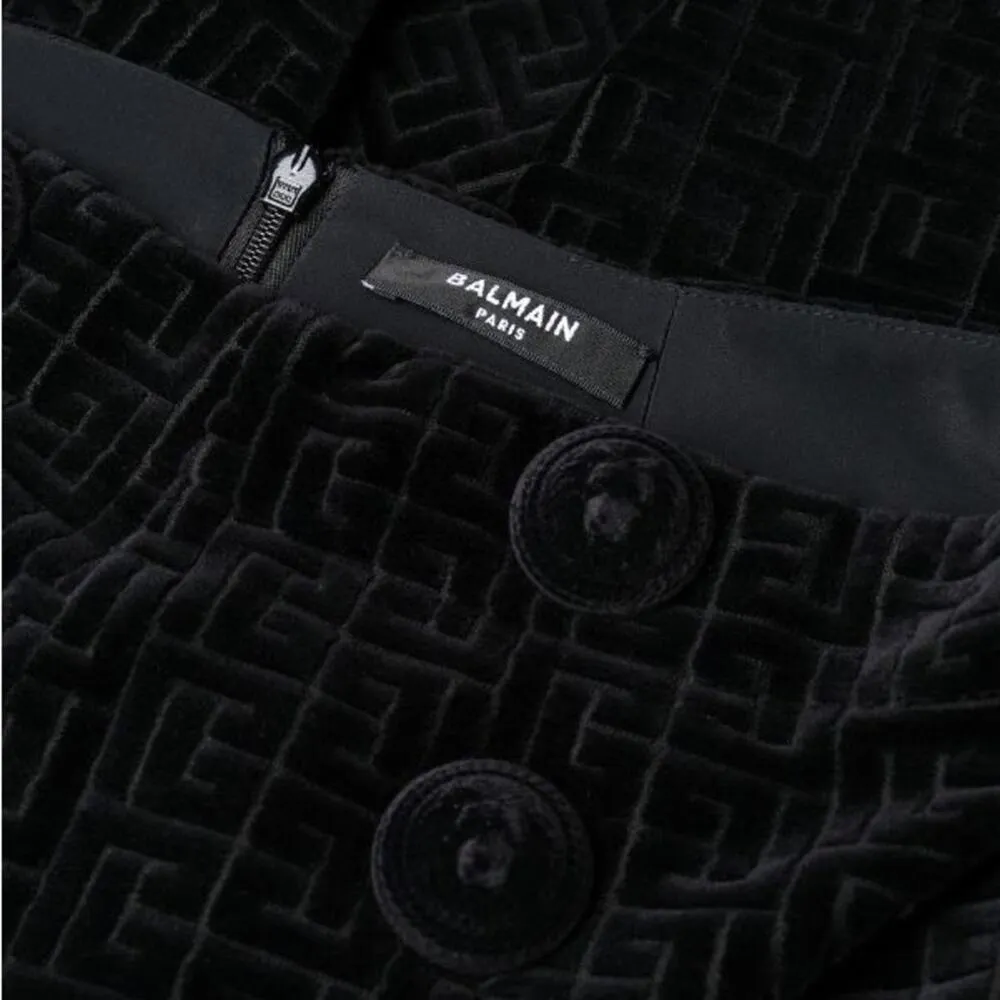 Balmain Womens Black Jacquard Monogram Velvet Skinny Leg Zipper Trousers 12 / 44 - Image 7