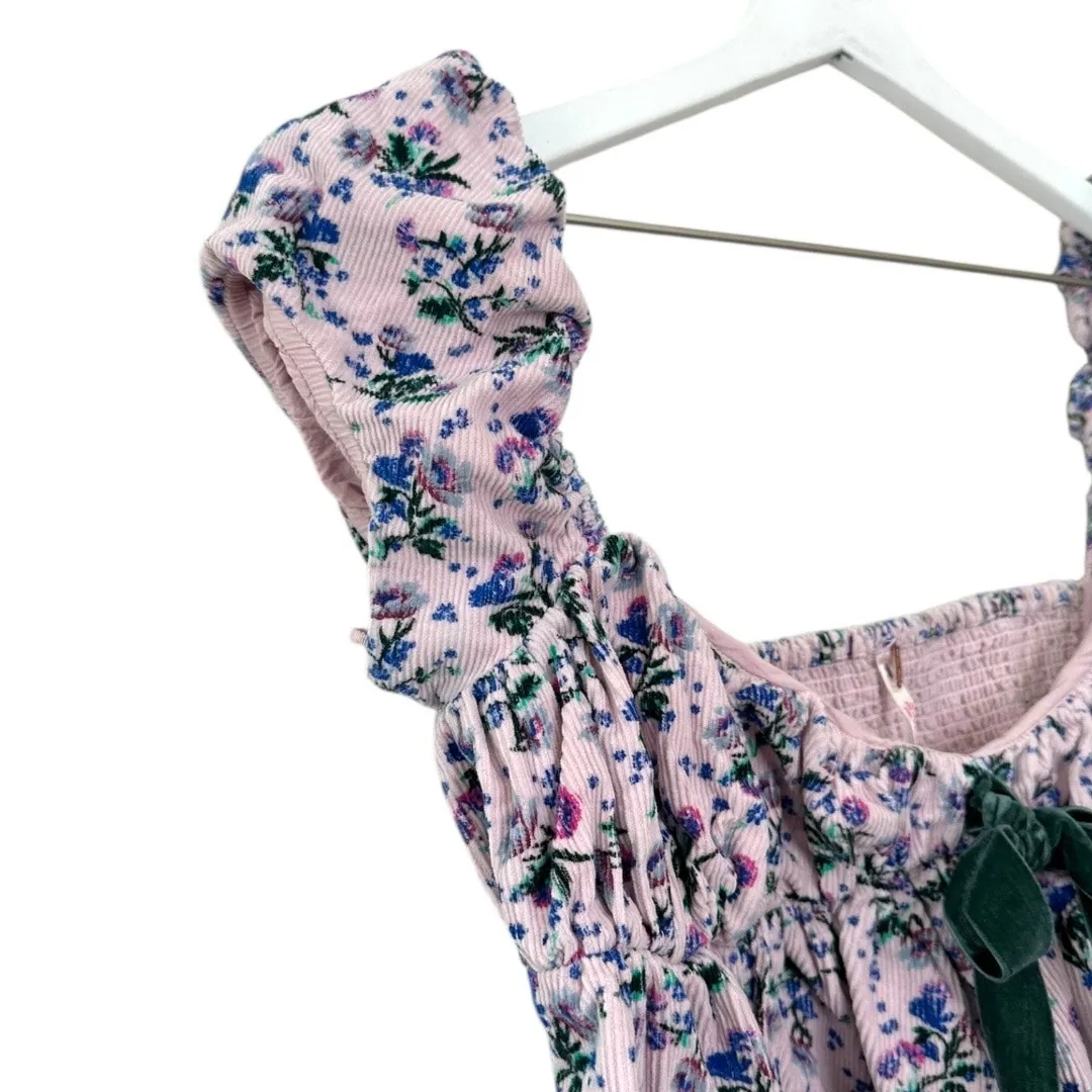Free People Gaia Printed Lilac Floral Corduroy Bow Tunic Size XS - Image 6