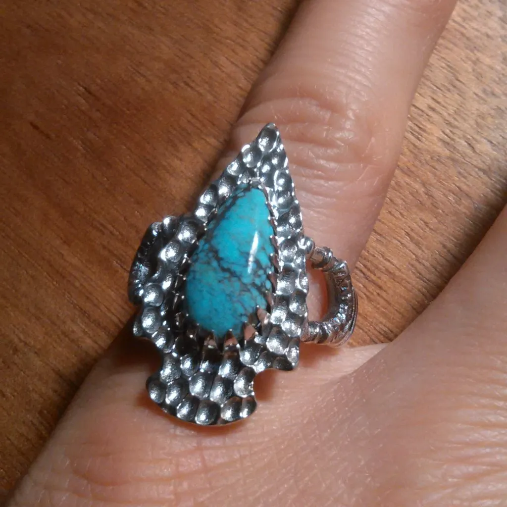 Artisan Crafted Blue Moon Turquoise Arrowhead Sterling Silver Ring (Size 6) - Image 9