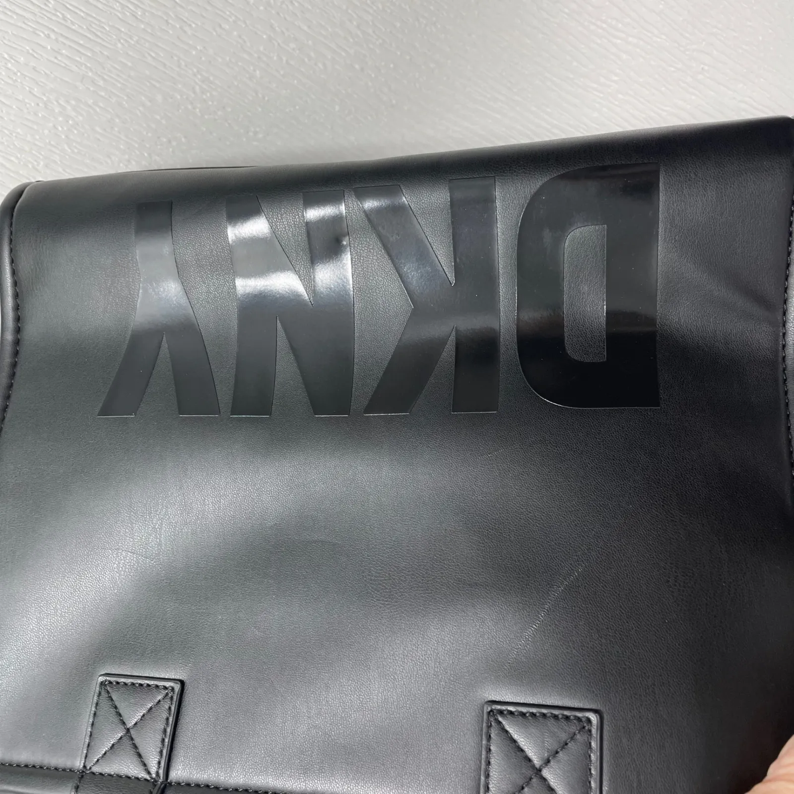 DKNY Black Vegan Leather Hadlee Tote Bag Embossed Logo Top Handles Zip Closure - Image 9