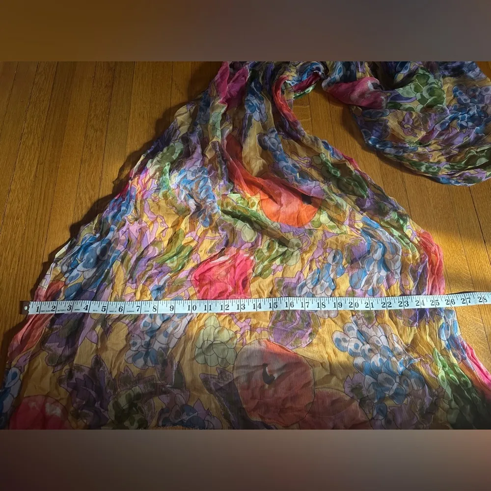 Vintage ATG (All That Glitters) Rayon Chiffon Rectangle Fruit Scarf Yellow - Image 5