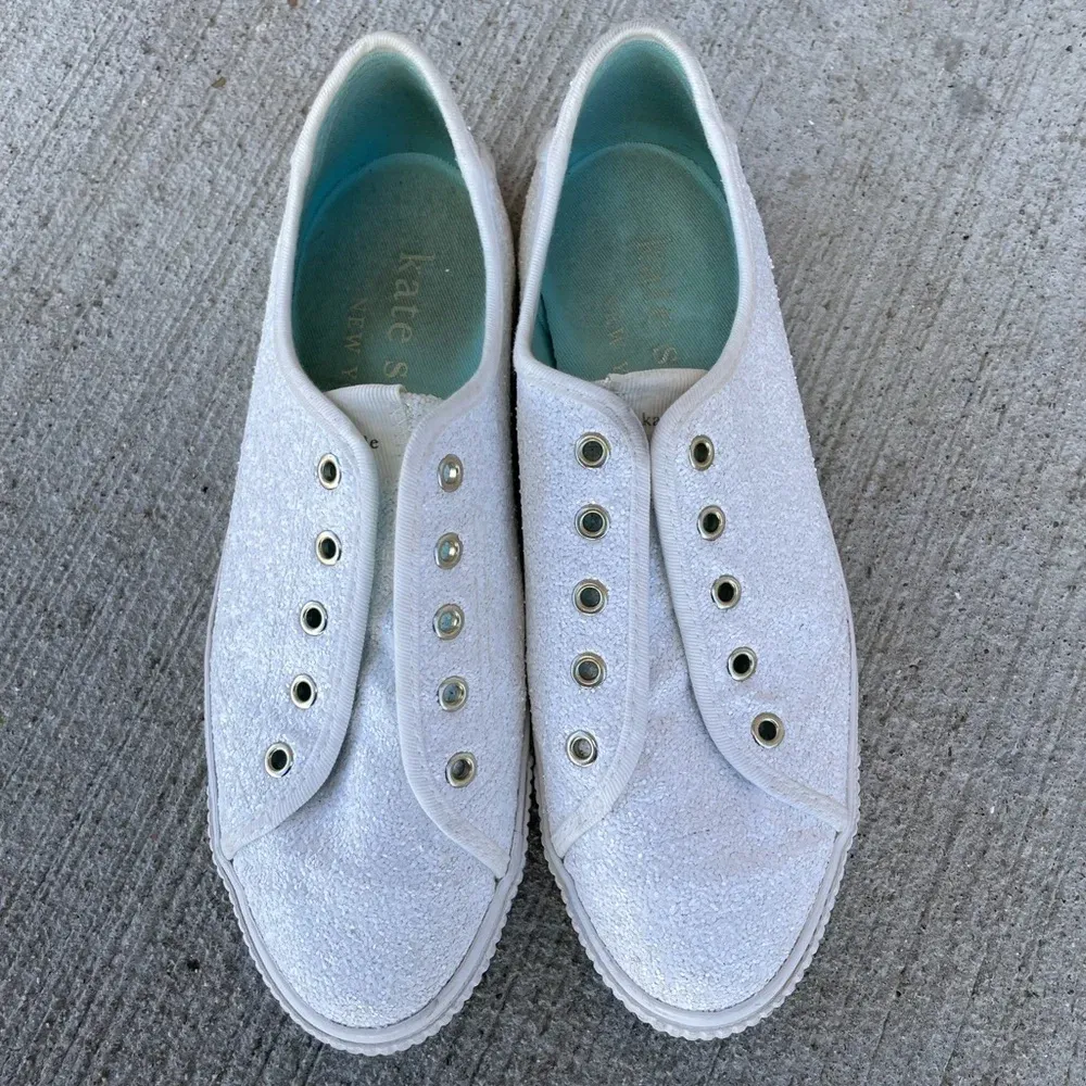 kate spade New York Women's Trista Glitter Low Top Sneakers Size 7.5 Bridal - Image 2