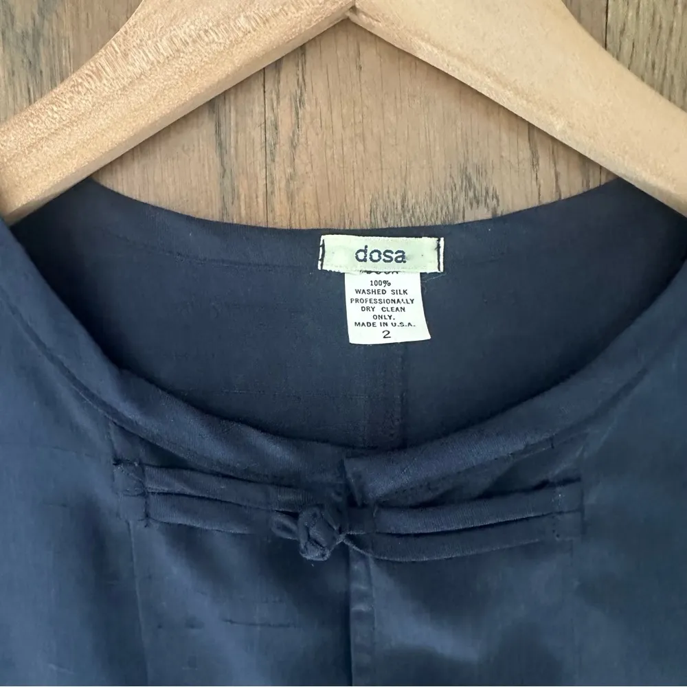 Dosa 100% Washed Silk Boxy Fit Long Sleeve Button Front Top in Navy Blue 2 / M Size M - Image 7