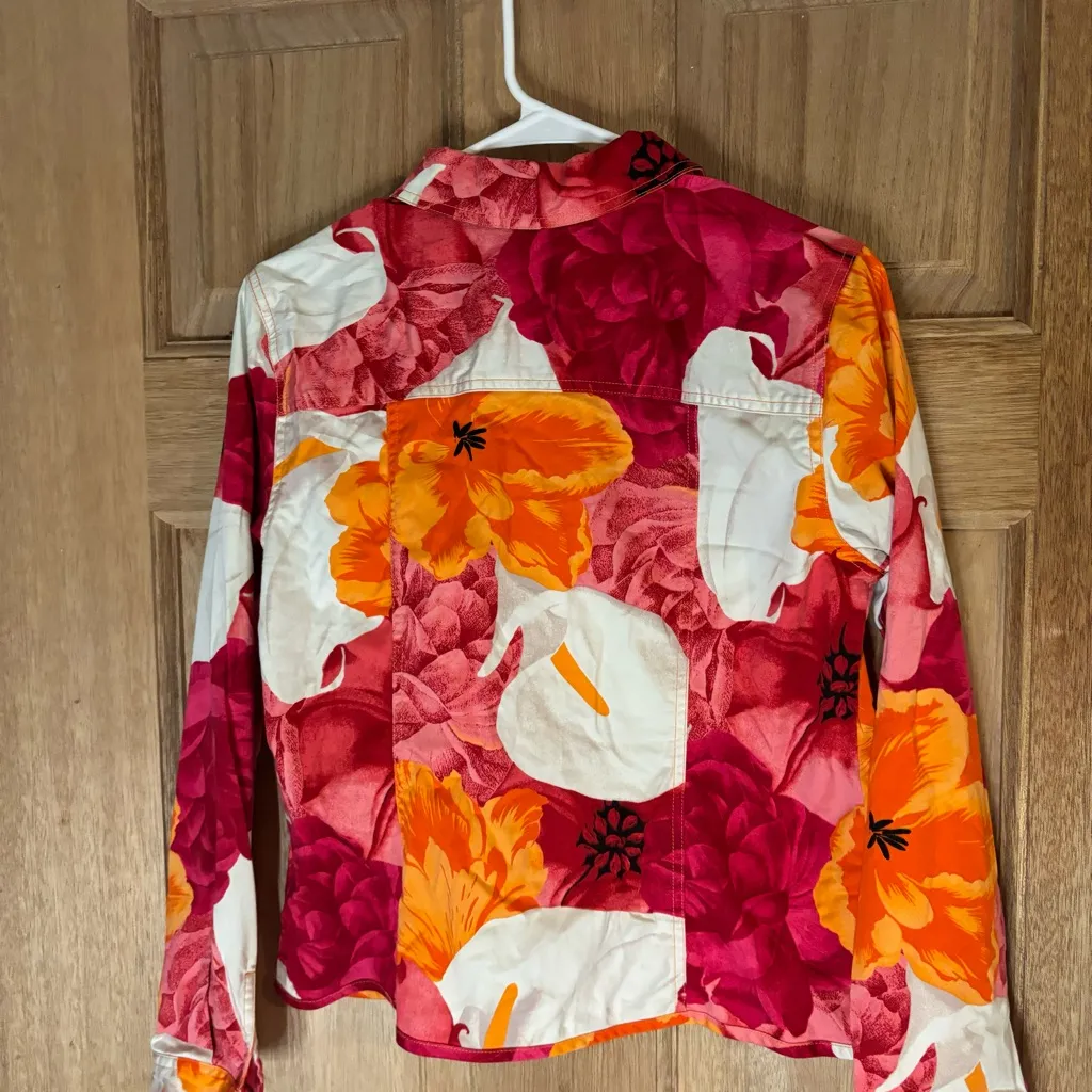 French Laundry White orange pink Floral‎ Jacket Button up Collared Size M - Image 6