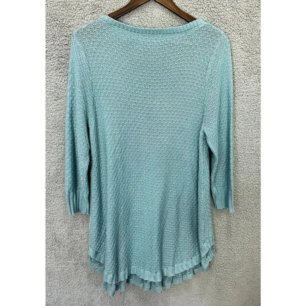 United States sweaters XL tunic‎ blue pullover lace trim fisherman cable knit - Image 3
