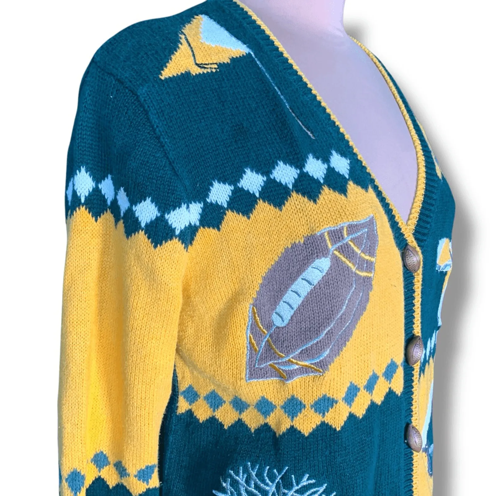 Vintage 90s Green Bay Packers Football Knit Cardigan Sweater Small Cheesehead - Image 2