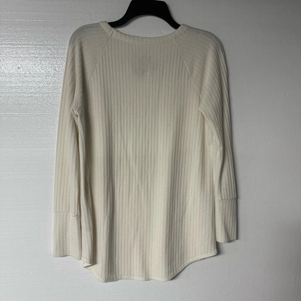 Chaser Shirt Women Size L Ivory Waffle Knit Thermal Button Cuff Tunic Scoop Neck - Image 8
