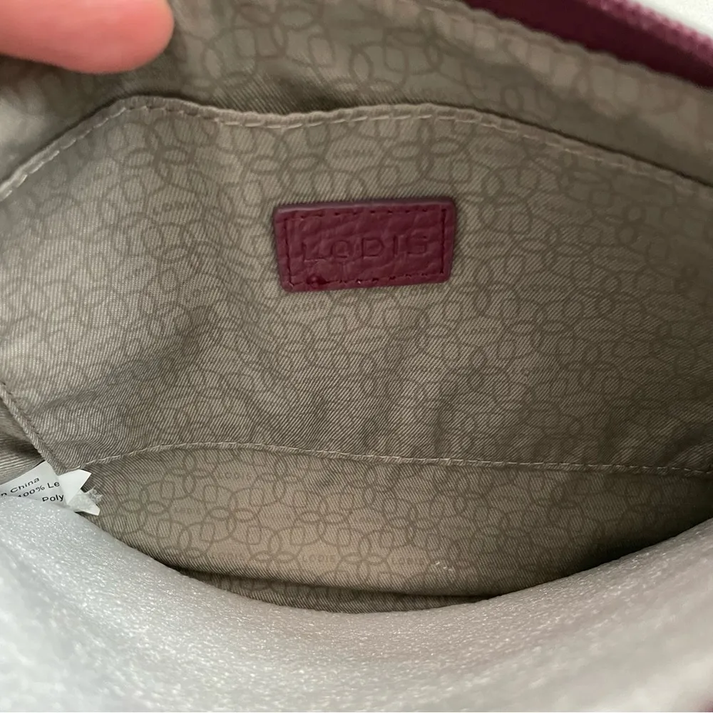 LODIS Crossbody Handbag Emily Italian Leather Convertible Chain Strap Red Wine - Image 13