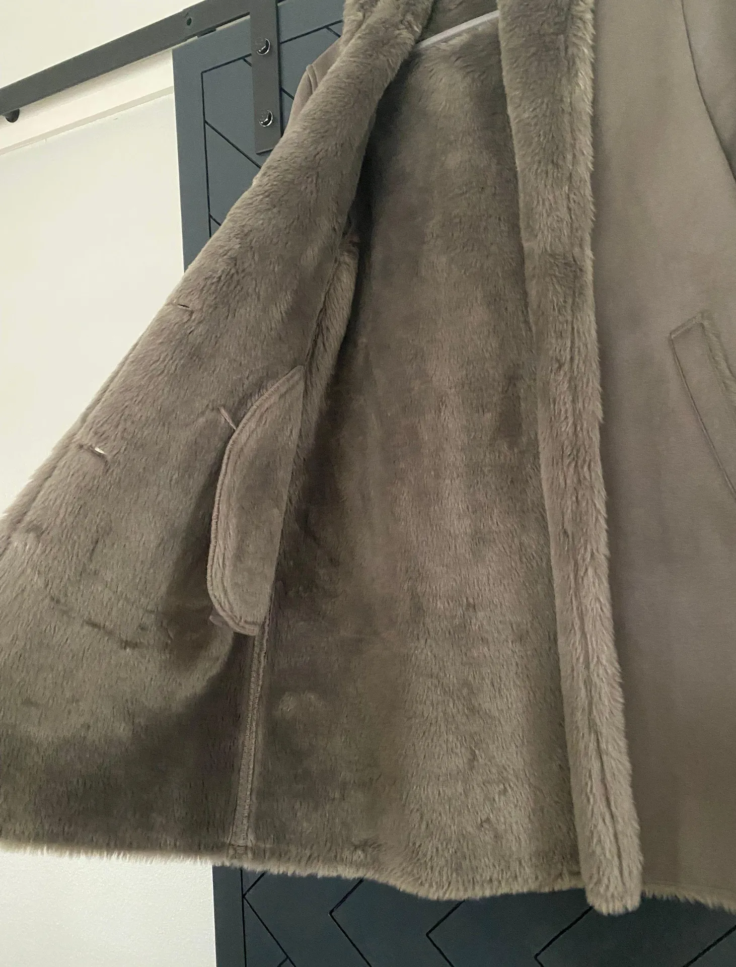 Uniqlo Fur Lined Suede Hooded Coat - Image 3