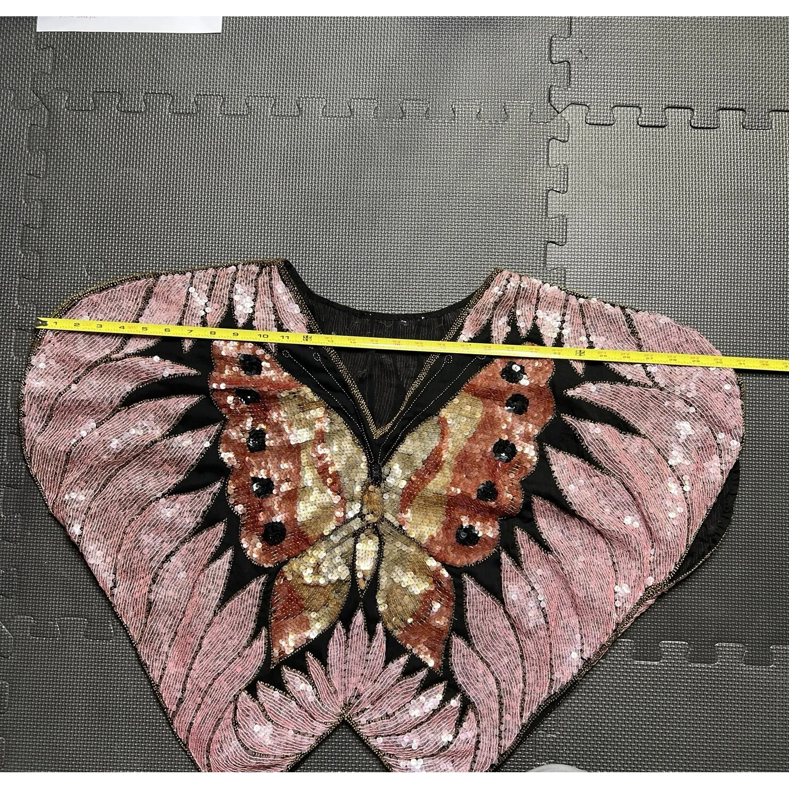 VTG Sequin Butterfly Batwing Top Silk Beaded Boho Festival Disco Fairy Costume Pink Size M - Image 15