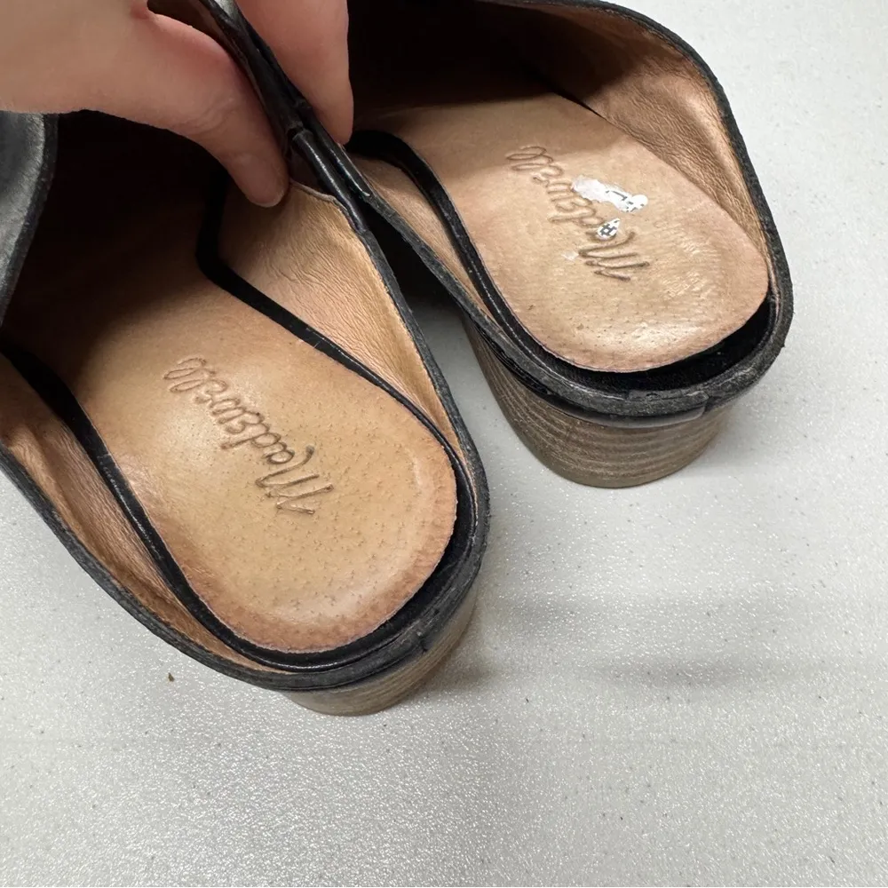Madewell Black Leather Mule Stacked Heel Womens 8 Slip On Casual Boho Western - Image 2