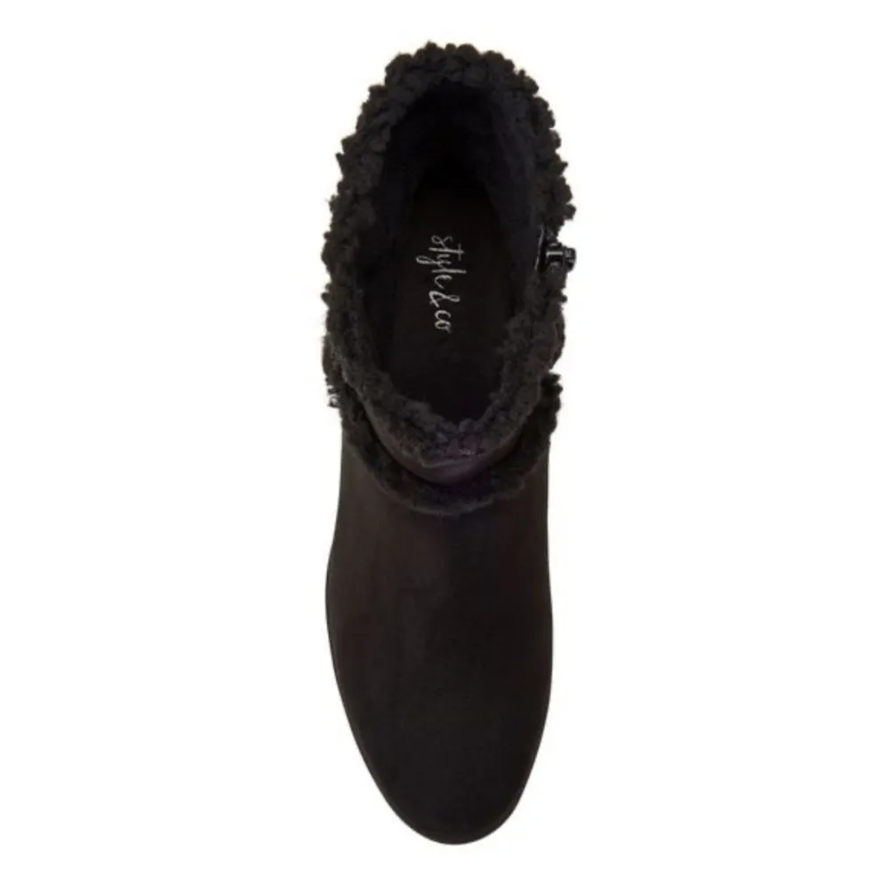 STYLE & COMPANY Womens Black Jordanyy Round Toe Wedge Zip-Up Booties sz 7 - Image 3