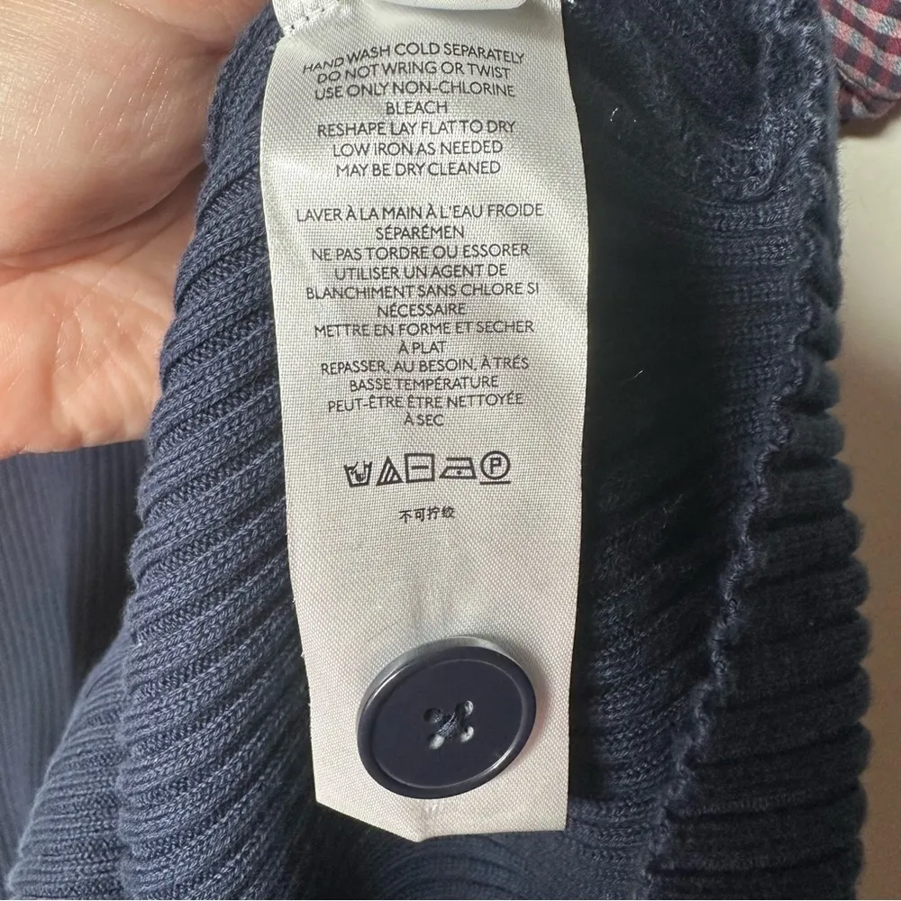 Maeve Anthropologie Navy Button Up Ribbed Knit Puff Sleeve Dress Size Large - Image 9