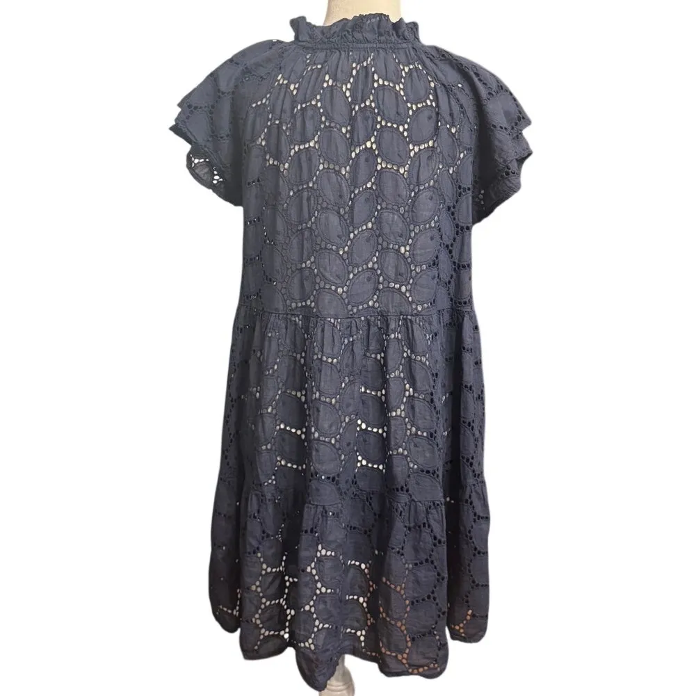 Sofia Made in Italy Eyelet Cotton Babydoll Dress | Blue Estimated Size Medium - Image 4