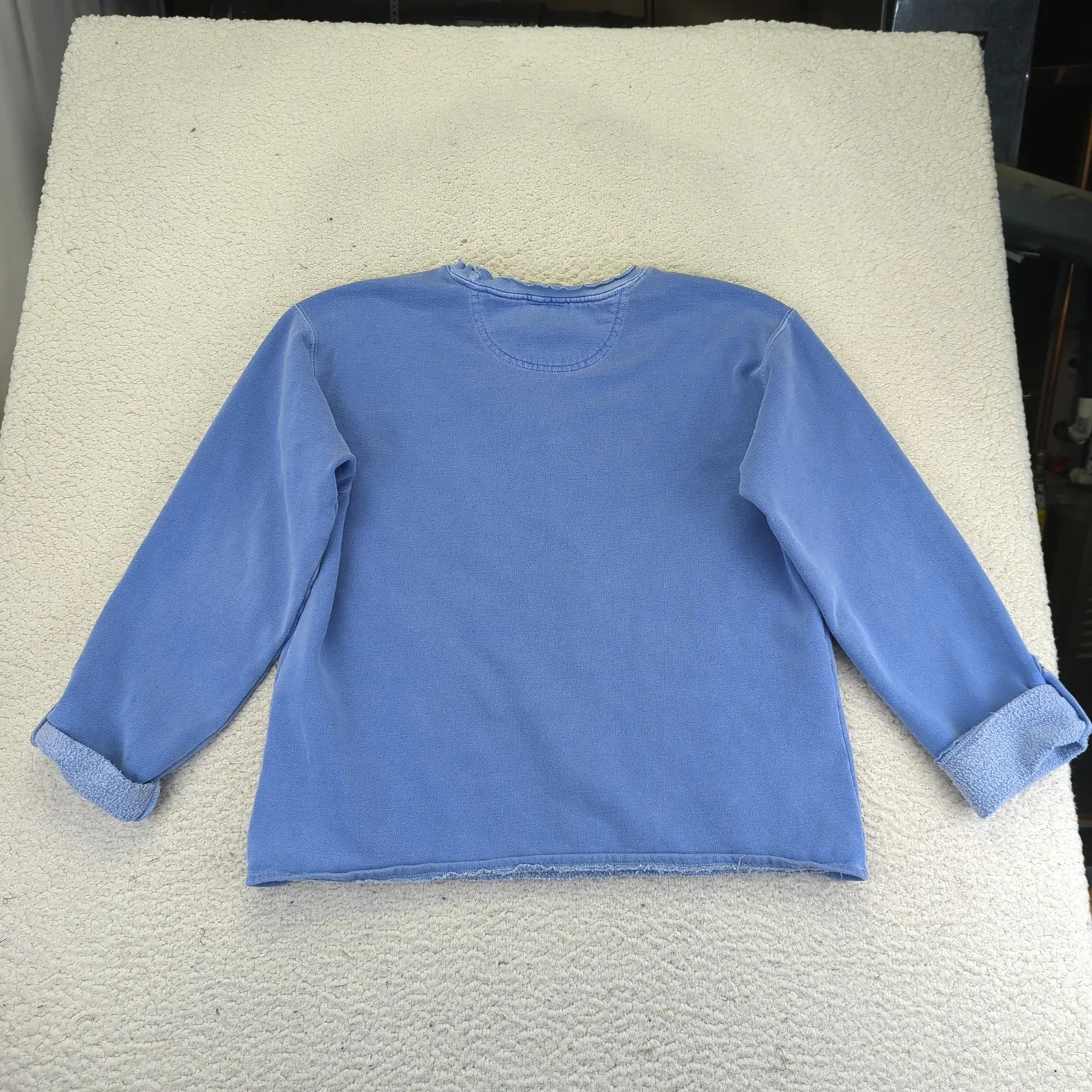 Kunkys Womens Blue Flower Hand Painted Sweatshirt Pullover Size Medium Quirky 3D - Image 2