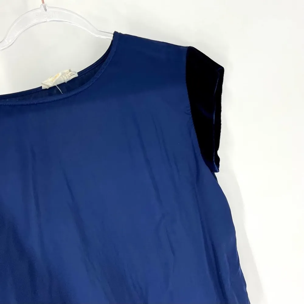 Nation Ltd Dera Cap Sleeve Satin T-Shirt with Velvet Trim Maritime Blue 6 - Image 3