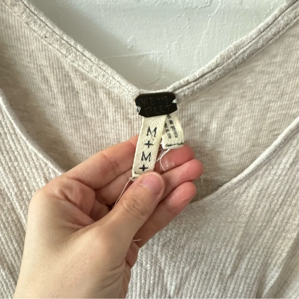 Free People Oversized Waffle Knit Thermal Top Beige Cream Medium - Image 2