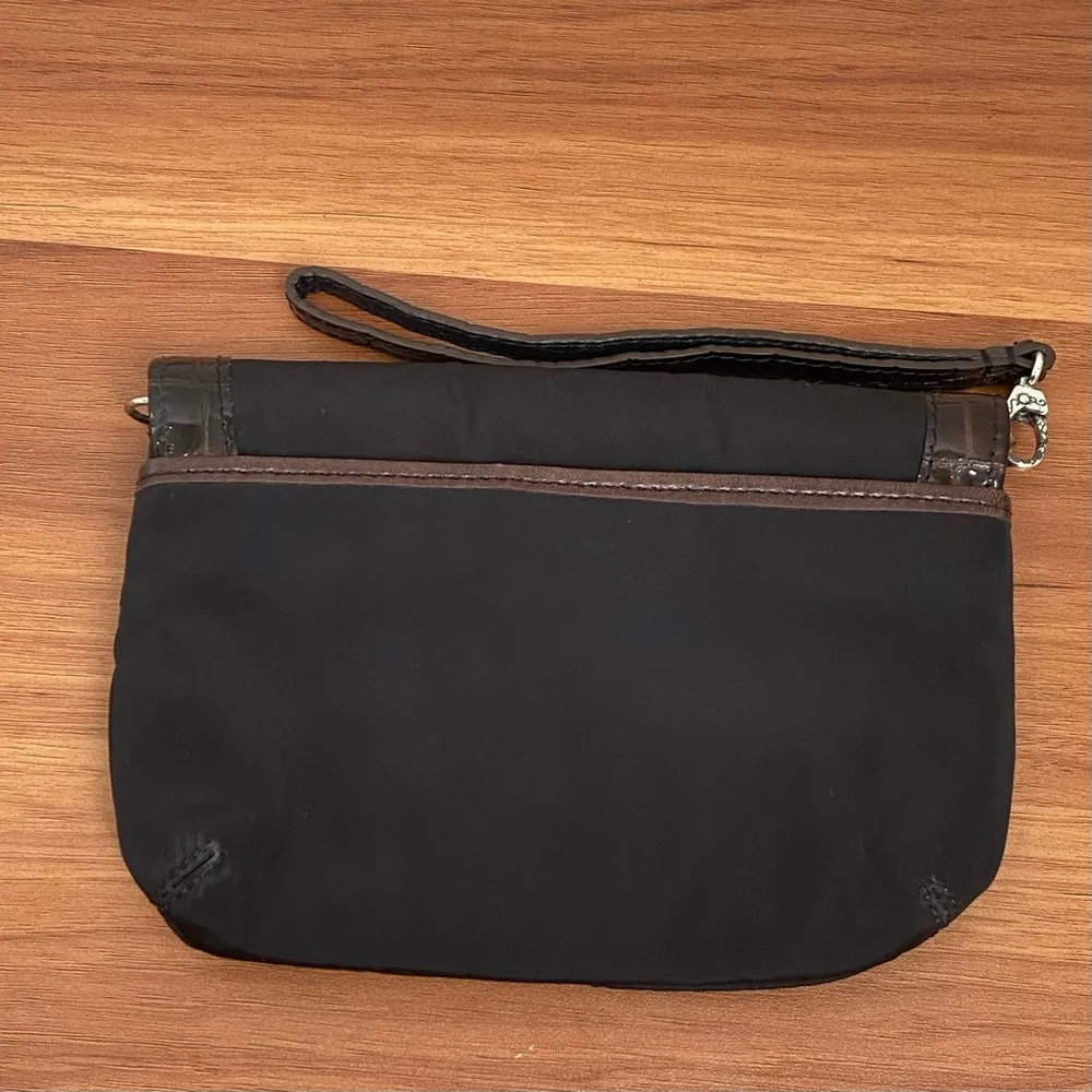 Vintage BRIGHTON Black & Brown Croc Leather Trim Twist n Wrist Wristlet NO STRAP - Image 2