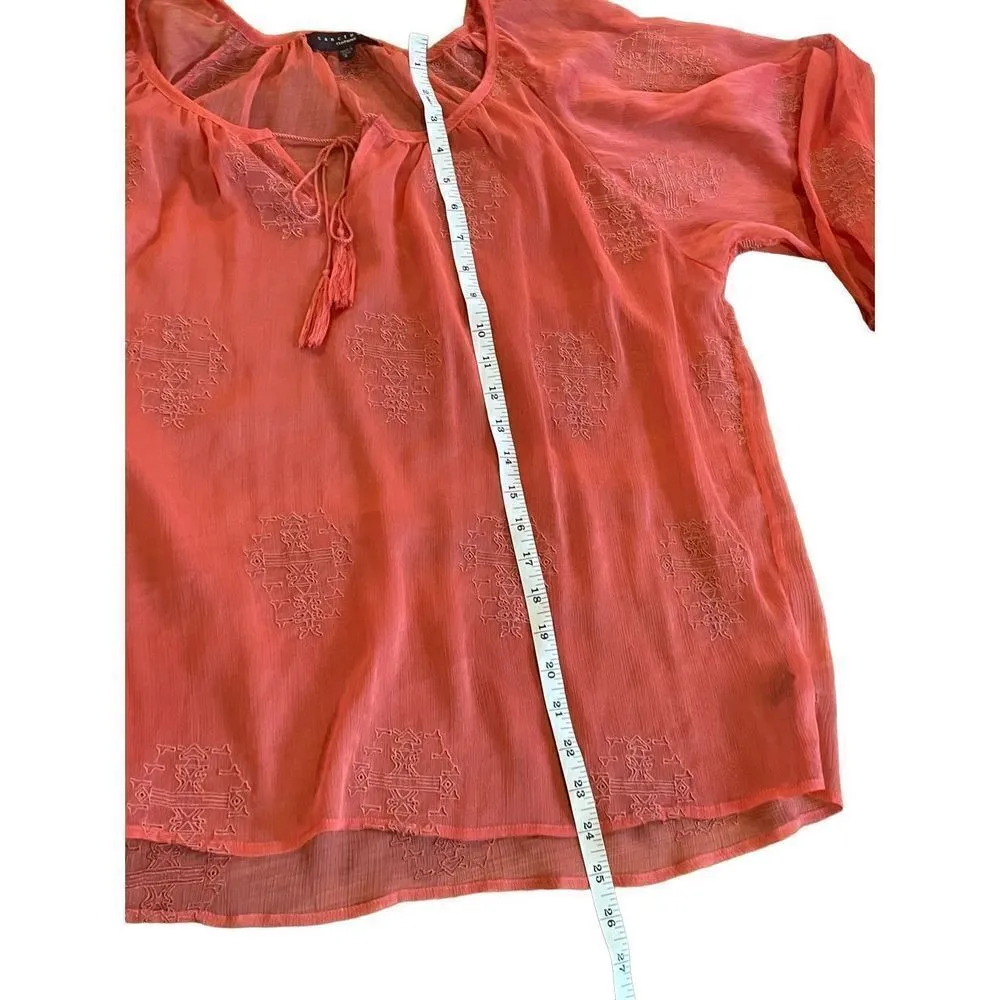 Sanctuary sheer coral orange textured peasant top size large - Image 4