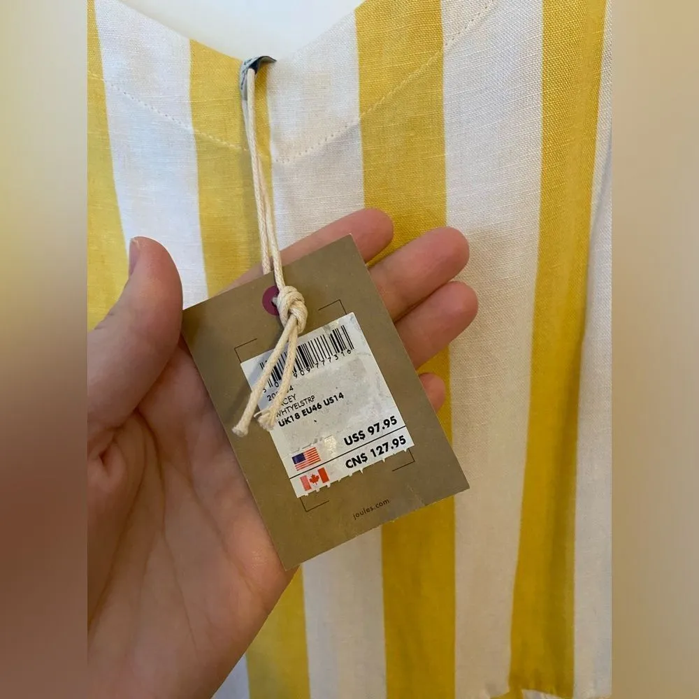 Joules Linen Cotton Blend Yellow Stripe Jumper Dress Size 14 - Image 4