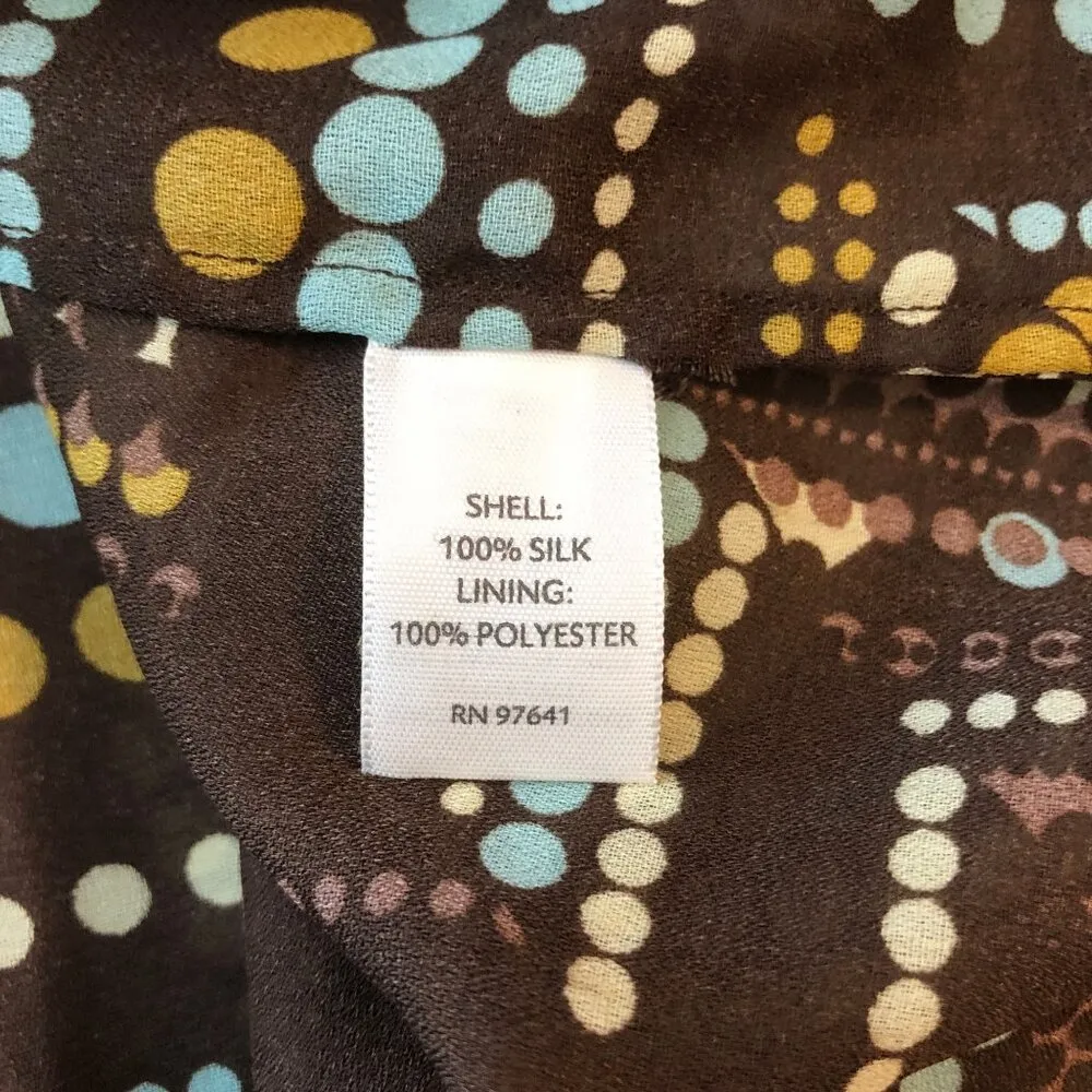 J. Jill Womens Geometric Print Silk Pleated Blouse Brown & Blue XL - Image 4