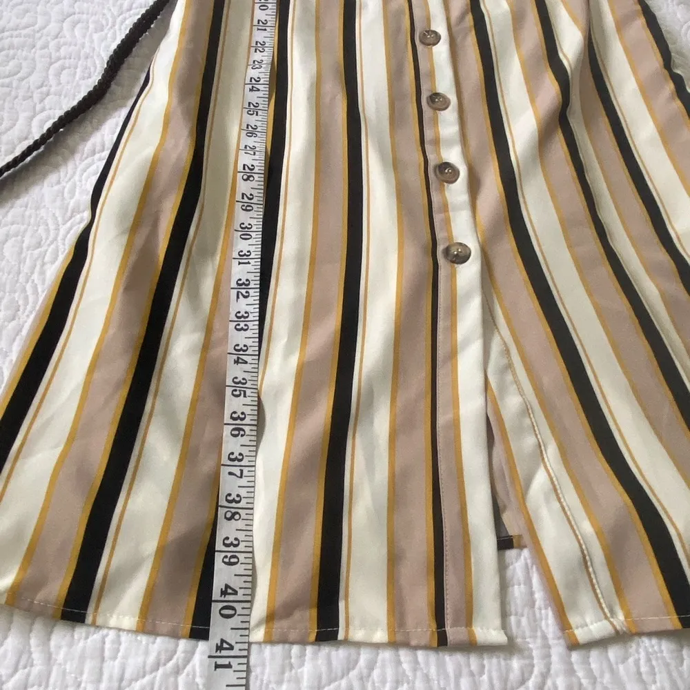 NY Collection Taupe and Navy Striped Long Sleeve Dress Business Casual Size PL - Image 13