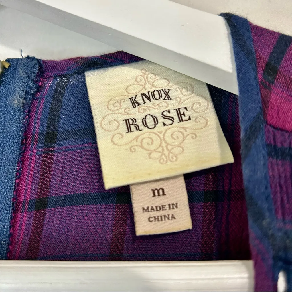 Knox Rose Women’s Sleeveless Plaid Flowy Top Blue Purple Size Medium EUC Girly - Image 4