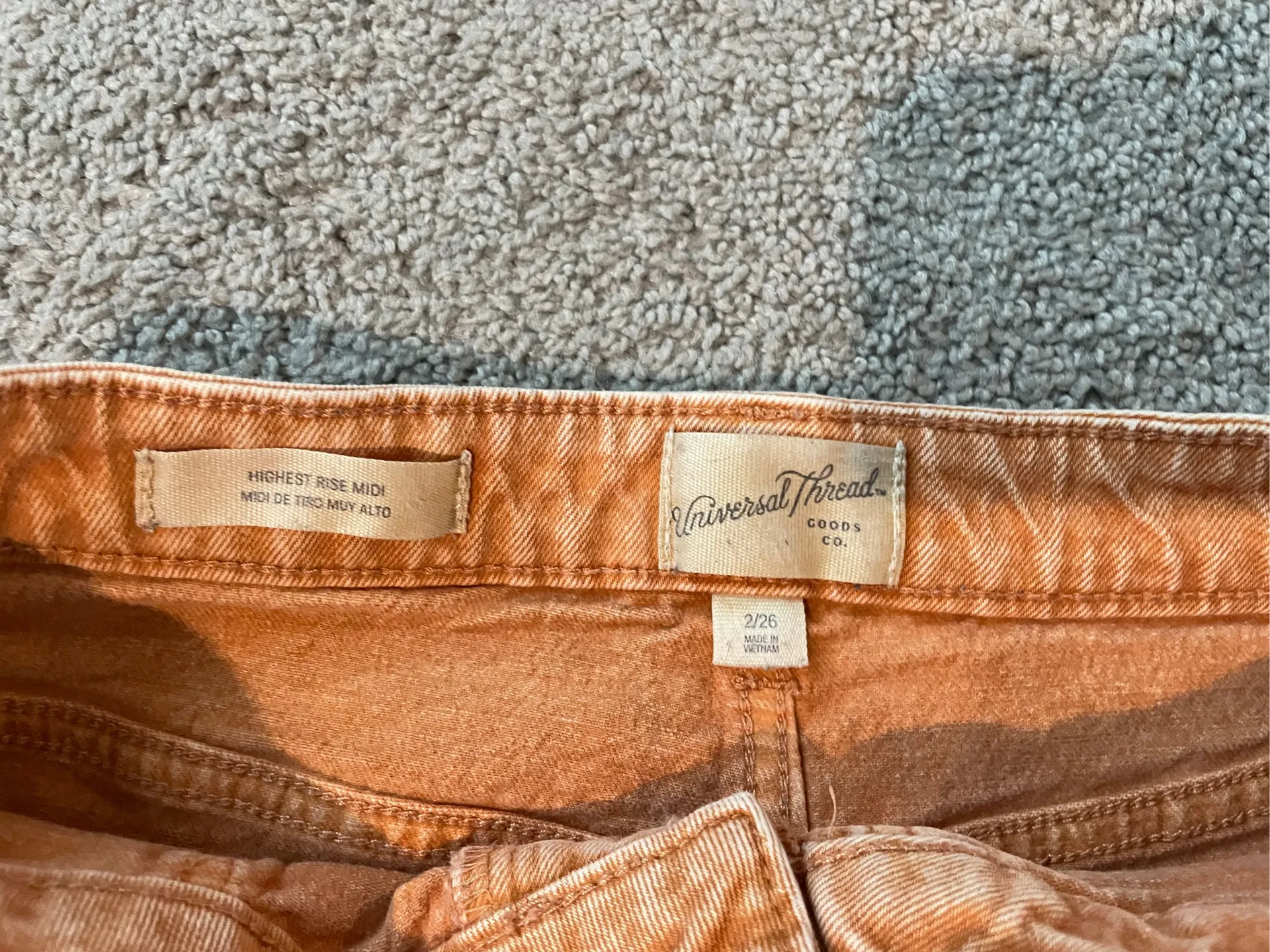 Orange cotton denim cargo shorts - Image 5