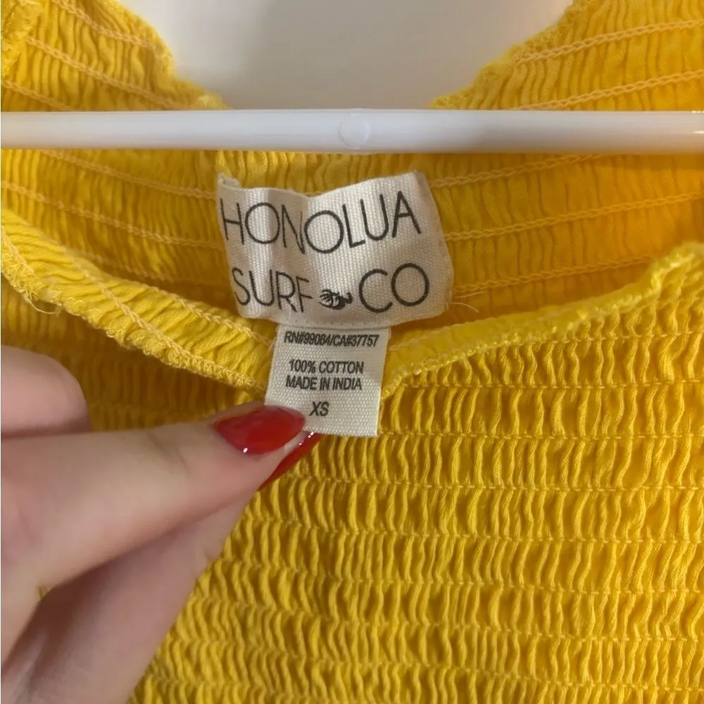 Honolua surf co Yellow Smocked Dress mini sundress size xs - Image 3