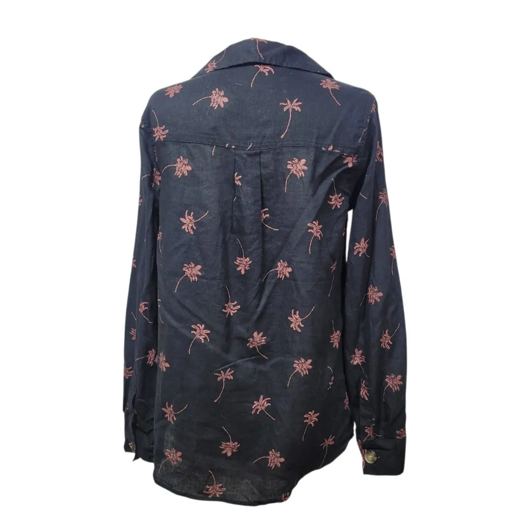 Express Palm Tree Print Linen Shirt NWT XS Black Vacation Resort Button Up Top - Image 5