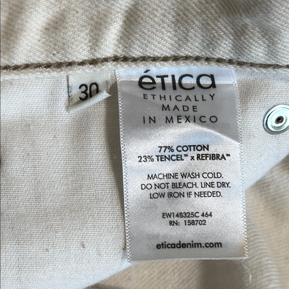 Etica Ethically Made in Mexico Cream Flare Wide Leg Raw Hem Buttonfly Size 30 - Image 7