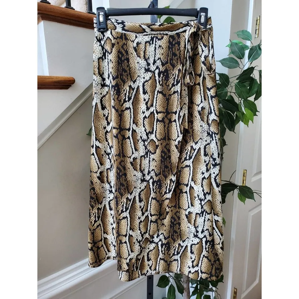 Como Vintage Brown Snakeskin Print Polyester A-Line Drawstring Long Skirt Size S - Image 10