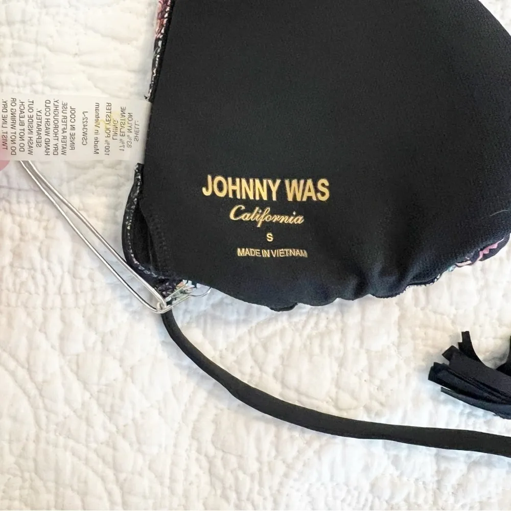 NWT Johnny Was Ari Halter String Bikini Top Black Floral Triangle Small S - Image 3