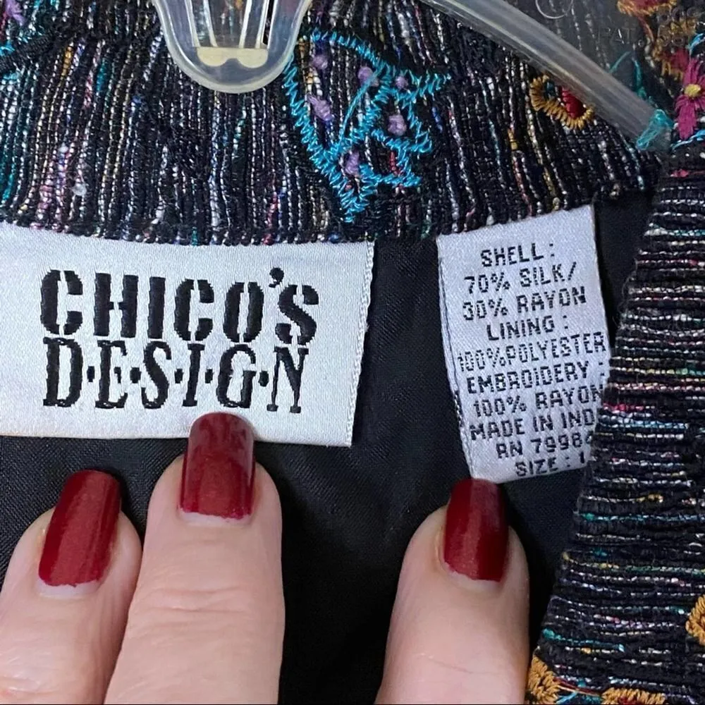 Vintage Chico's Design Silk Blend Embroidered Button Down Jacket Size 1 Medium - Image 8
