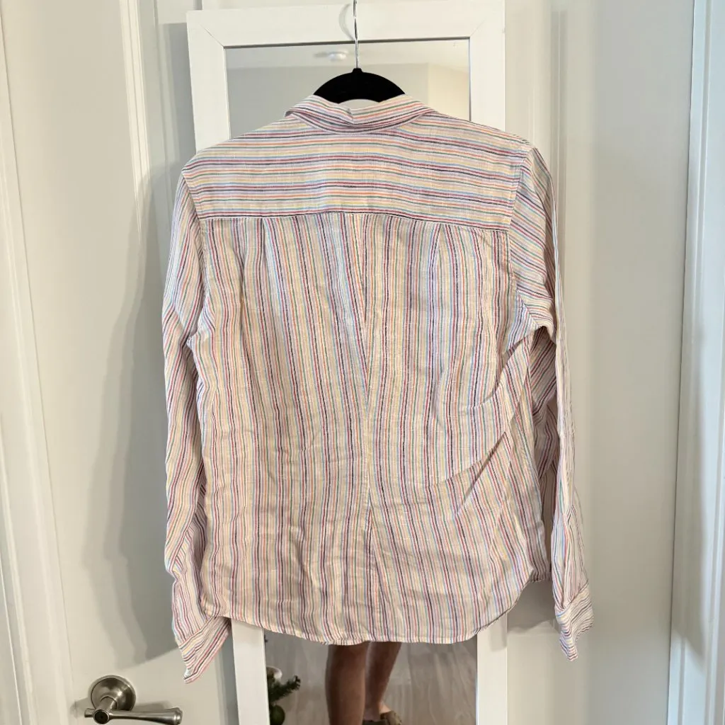 Frank & Eileen 100 Percent Linen Button-Up Shirt – Rainbow Stripe – Size Medium - Image 5