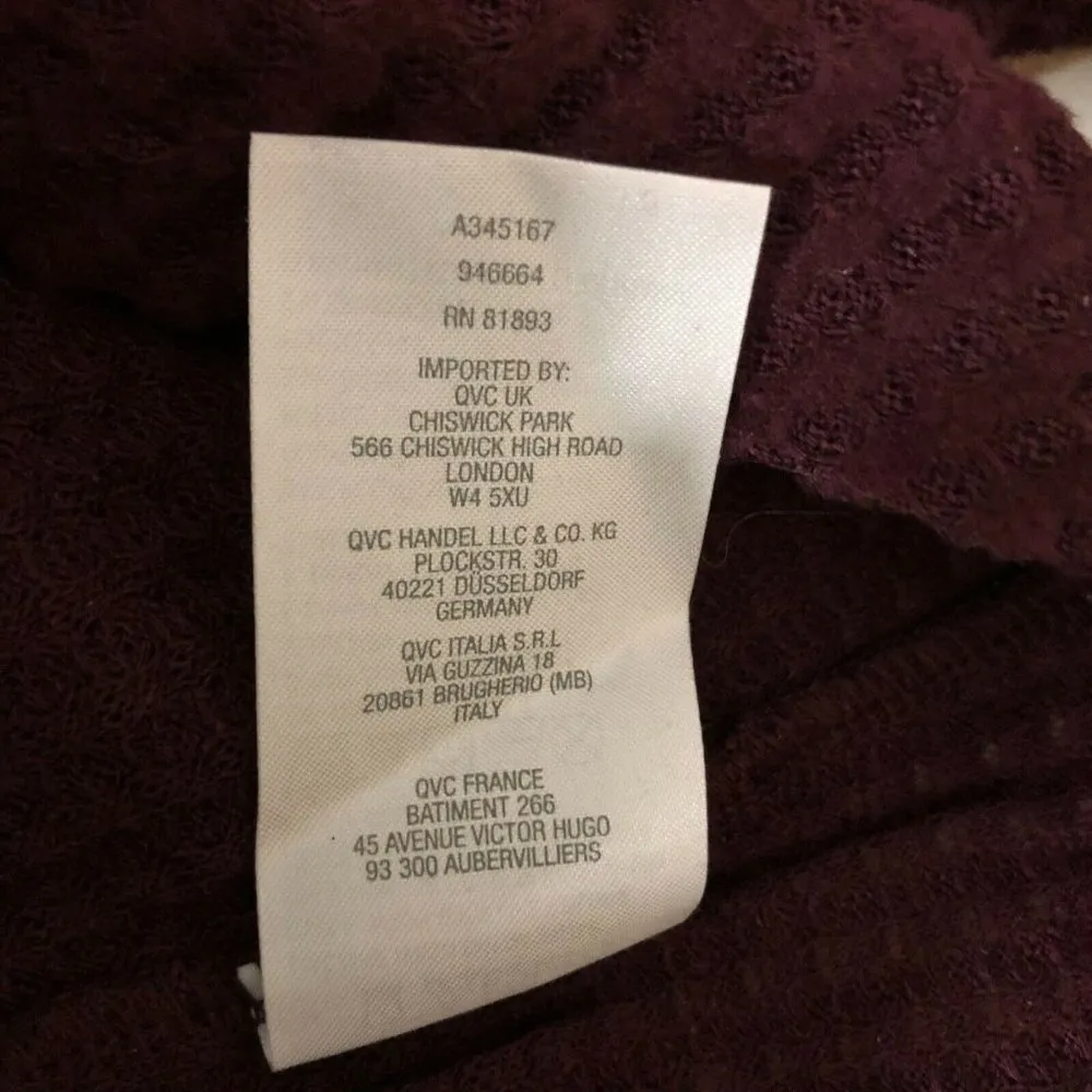 AnyBody Brushed Waffle Button Front Sleep Dress Long Sleeve V Neck Burgundy XS Red - Image 5