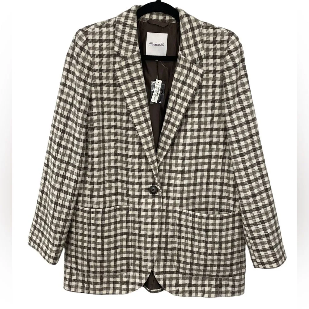 NWT Madewell Larsen Blazer‎ in Undyed Check Size MEDIUM - Image 4