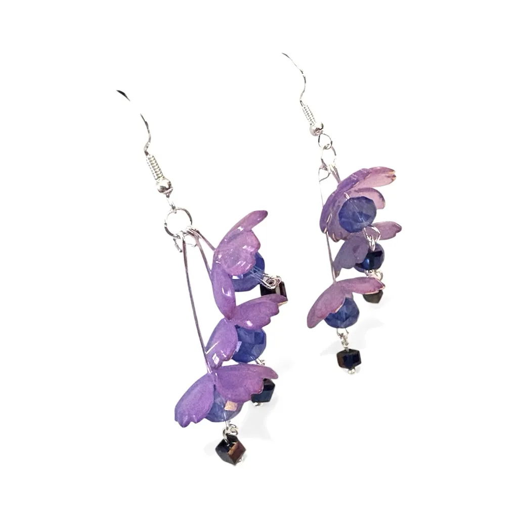 Fairy Earrings with Lucite Flowers and Crystals on 925
Stamped Hooks Purple - Image 4