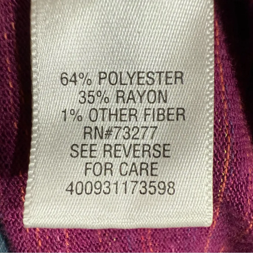 Sonoma Women's Magenta Striped Long Sleeve Dress Cowl Neck and Belted, Size Lg - Image 6