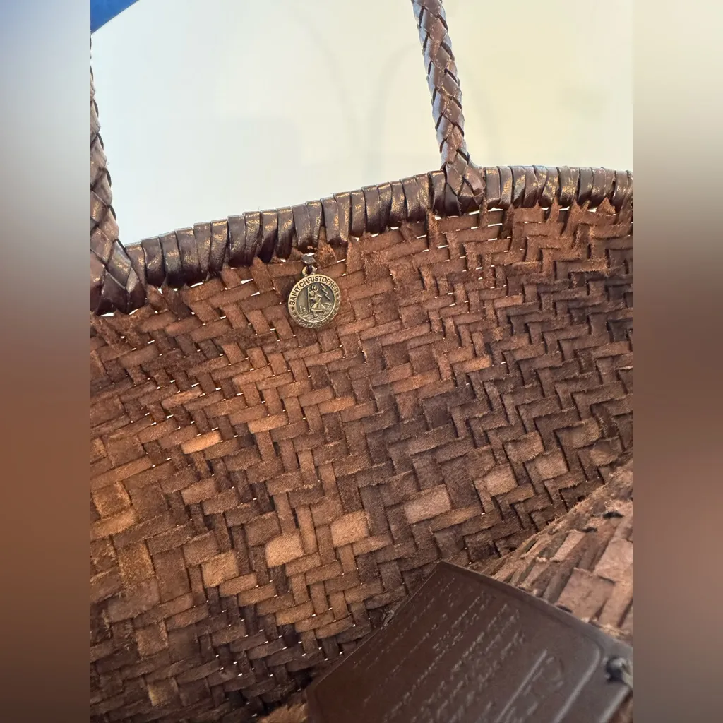 Dragon Diffusion Women Big Leather Woven Basket Tote Bag Brown - Image 8