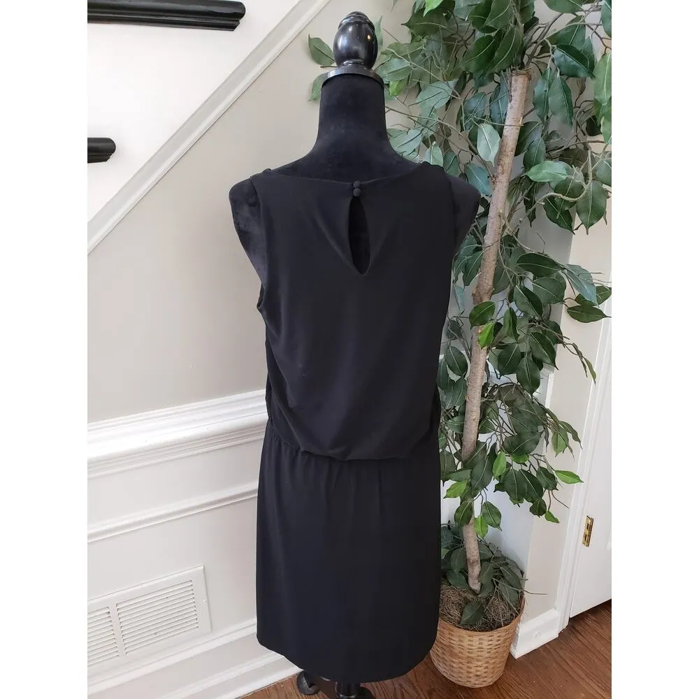 White House Black Market Fit & Flare Dress Womens M Black Embellished Neckline - Image 4