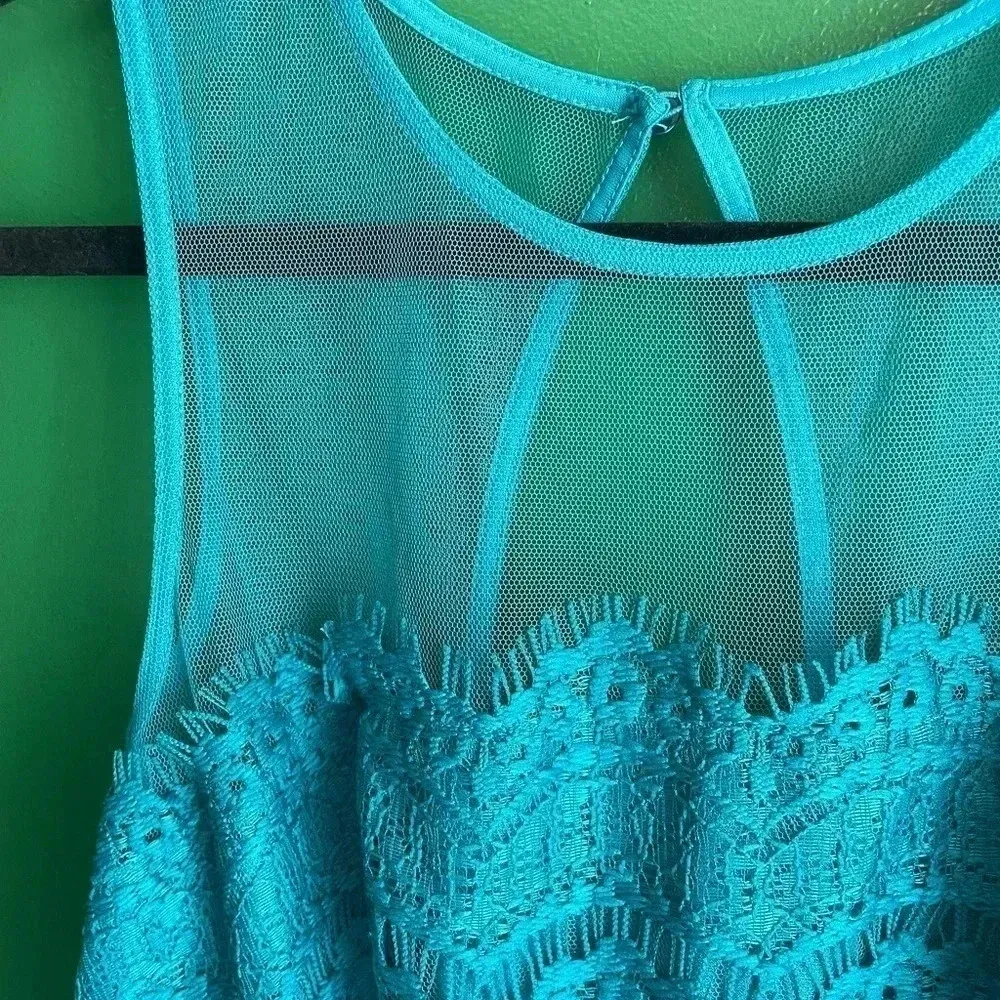 CLEARANCE!!! En Créme Brand Cocktail Teal & Lace Midi‎ Dress Size Small EUC! Blue - Image 2