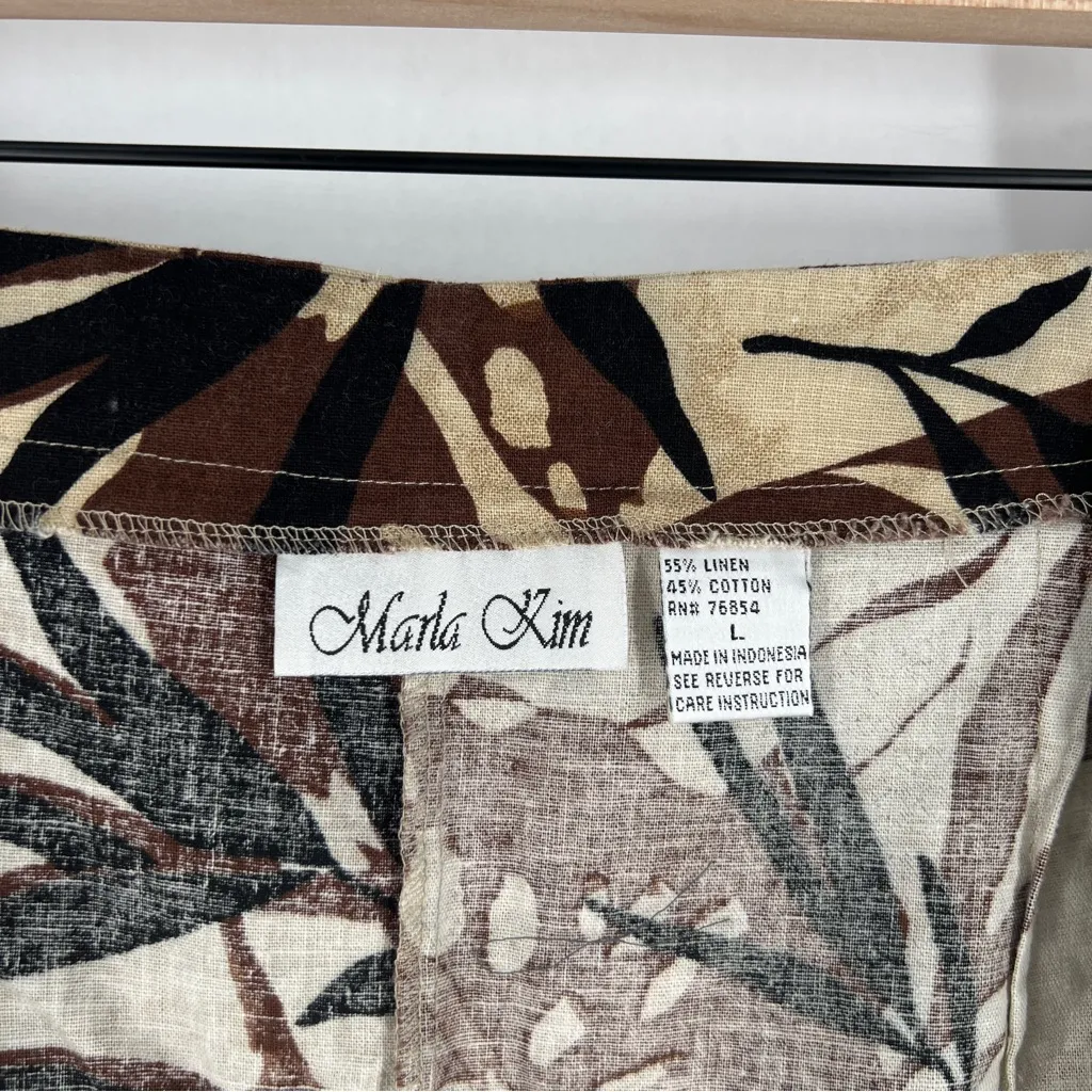 Marla Kim Linen Cotton‎ Wrap Maxi Skirt Brown Black Leaf Print Boho Size L Size L - Image 8