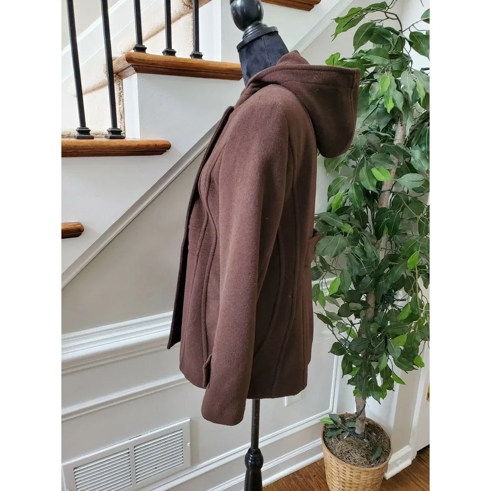 ST. John' Bay Women's Brown Wool Double Breasted Buttons Fitted Long Coat Size S - Image 6