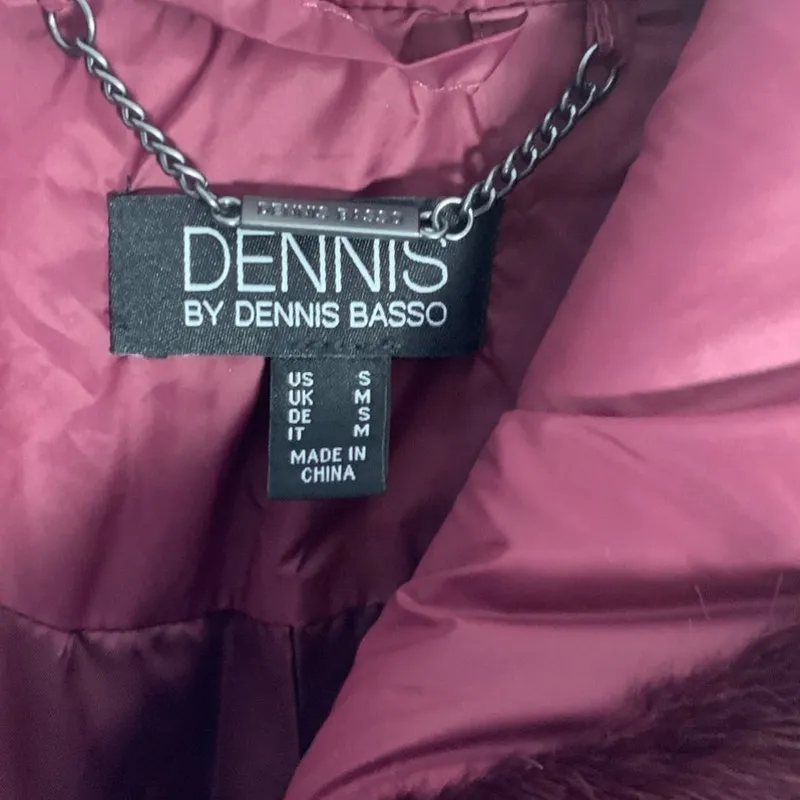 Dennis Basso Womens Wine Faux Fur-Trim Puffer Coat‎ Winter Small - Image 3