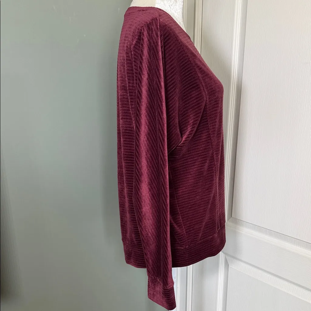 Jane and Delancey Long Sleeve Ribbed Velvet Top Burgundy Size M Stretchy Knit - Image 5