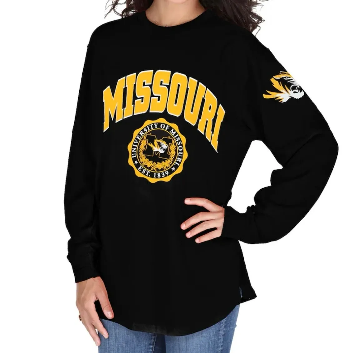 Pressbox Missouri Tigers Edith Long Sleeve Shirt Womens M Black Mizzou Relaxed - Image 2