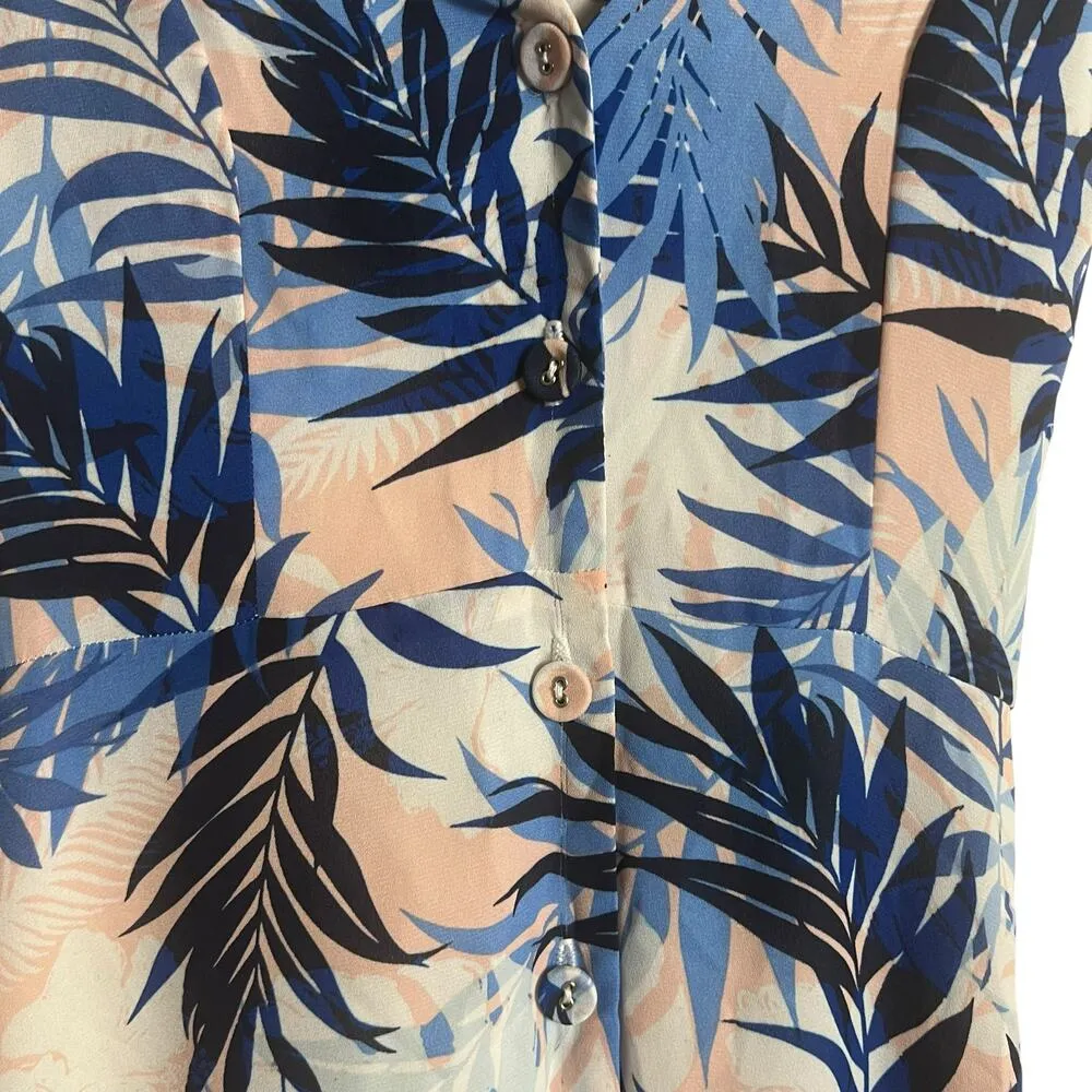 Slate & Willow Blue Tropical Leaf Print Handkerchief Hem Sleeveless Dress Size S - Image 10
