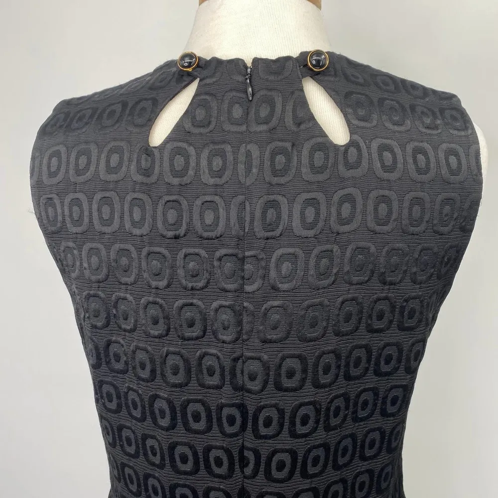 Milly Shift Dress Black Jacquard Textured Geometric Pattern Mod Cutout Womens 10 - Image 8