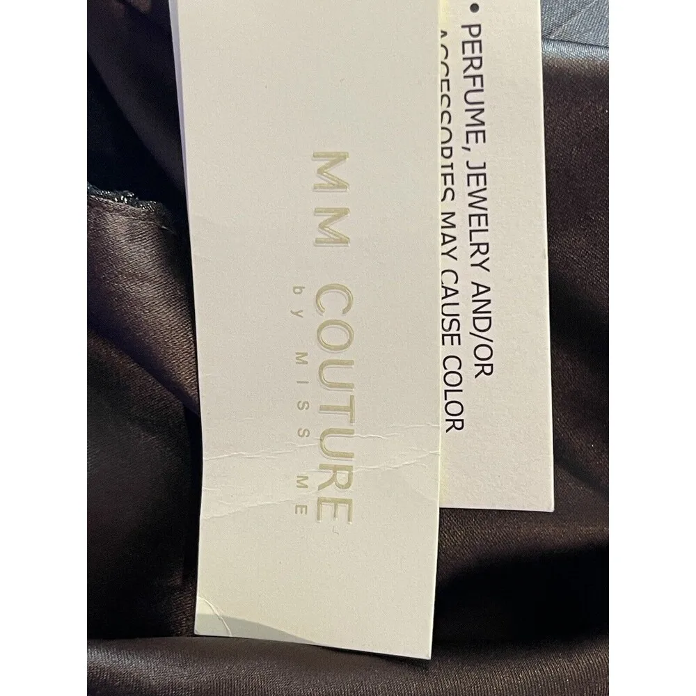 MM Couture By Miss Me Brown Gold Shimmer Lace Plunging Back A-line Dress S NWT - Image 13